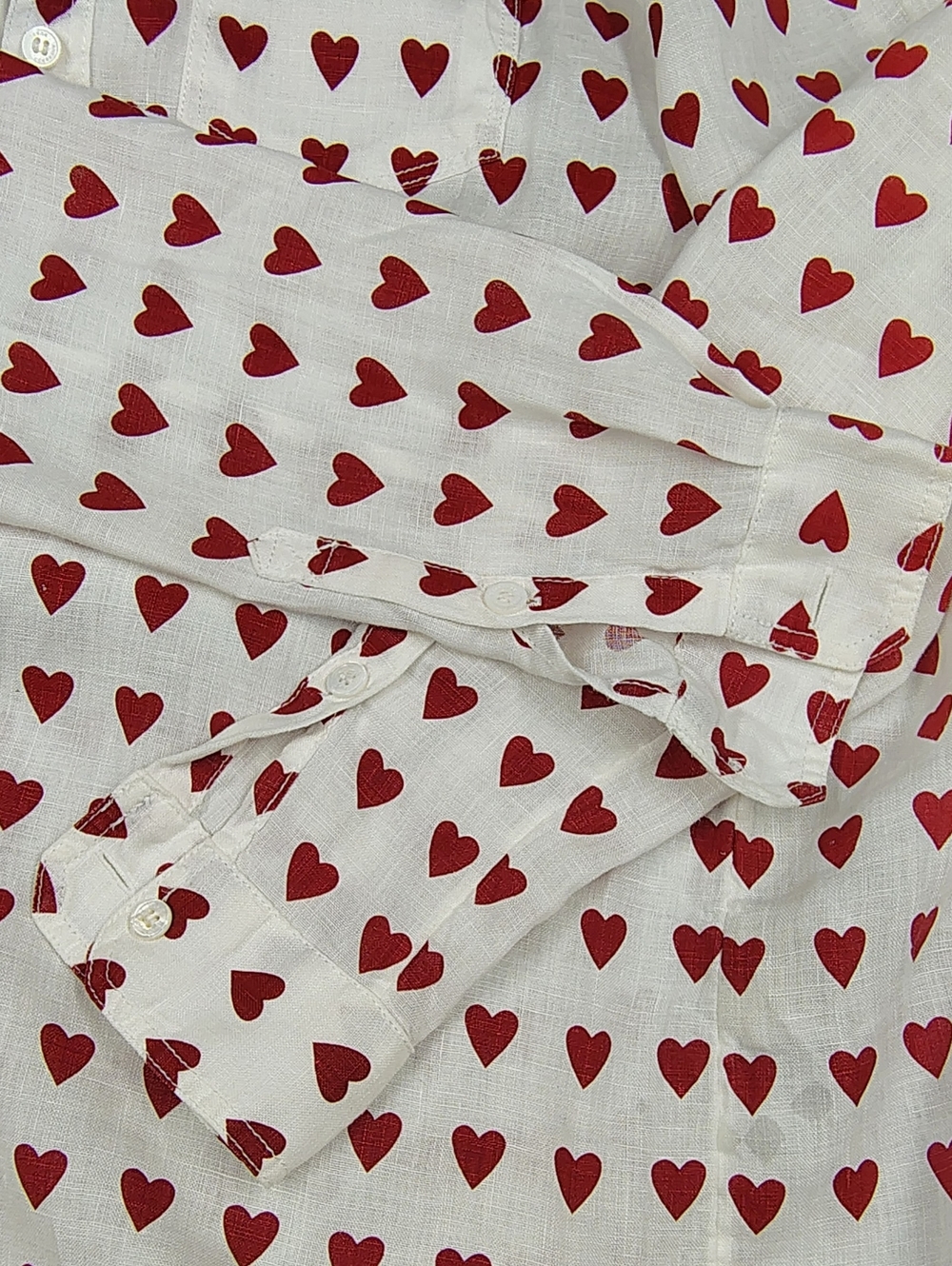 Burberry London Red Heart Print Linen Shirt Sz Large - Picture 13 of 16